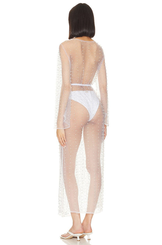 Beach Bunny Apparel & Accessories > Clothing > Dresses White / Medium Beach Bunny Swimwear White Late Nights Pearl Mesh Cardigan 2024 Beach Bunny Swimwear White Late Nights Sheer Pearl Cardigan