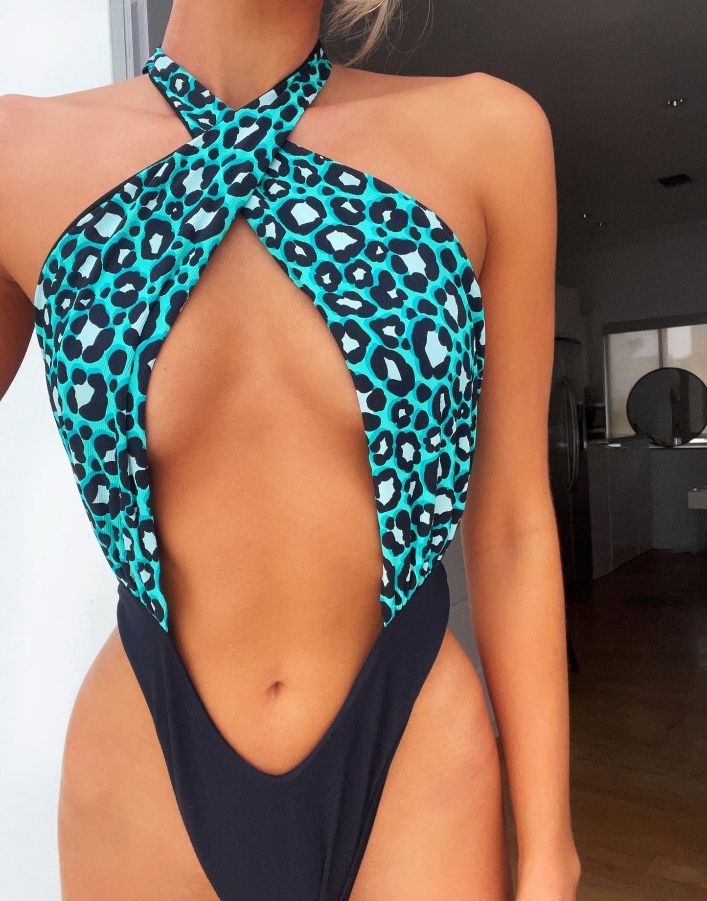 Beach Bunny Apparel & Accessories > Clothing > Swimwear Beach Bunny Swimwear Lex Teal Leopard Cheeky One Piece Monokini Swimsuit 2024 Beach Bunny Swimwear Lex Teal Leopard One Piece Swimsuit