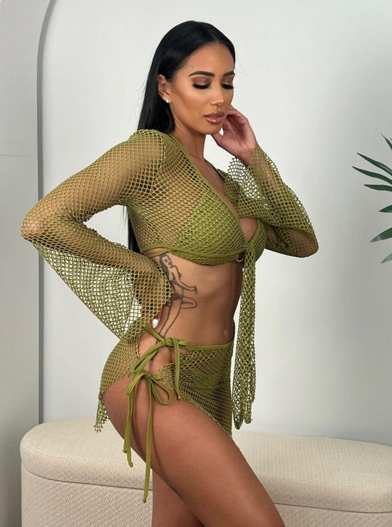 Berry Beachy Swimwear Apparel & Accessories > Clothing > Skirts 2 Pc. Ginger Orange Tulum Mesh Net Tie Front Top & Skirt Beach Cover-Up Set 2023 Ginger Orange Berry Beachy Swimwear Tulum Net Skirt Top Set