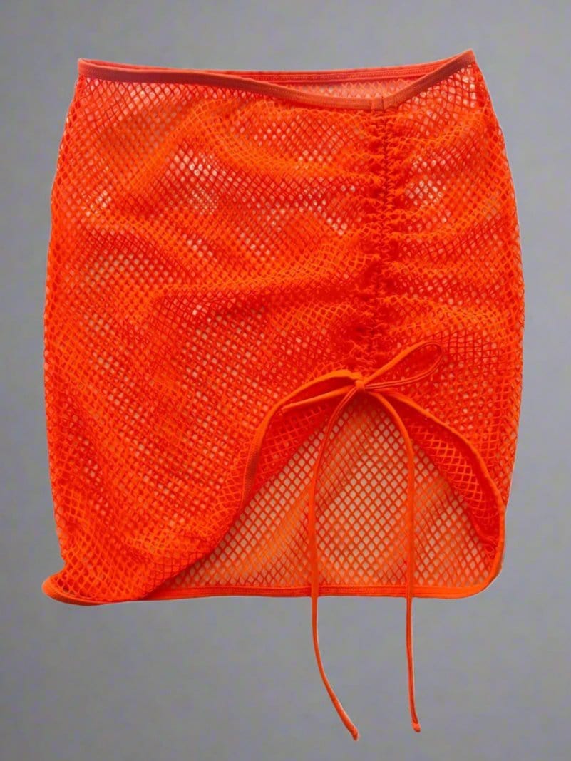 Berry Beachy Swimwear Apparel & Accessories > Clothing > Skirts Neon Orange Tulum Mesh Net Adjustable Skirt Beach Cover-Up 2024 Neon Orange Tulum Mesh Net Adjustable Skirt Beach Cover-Up