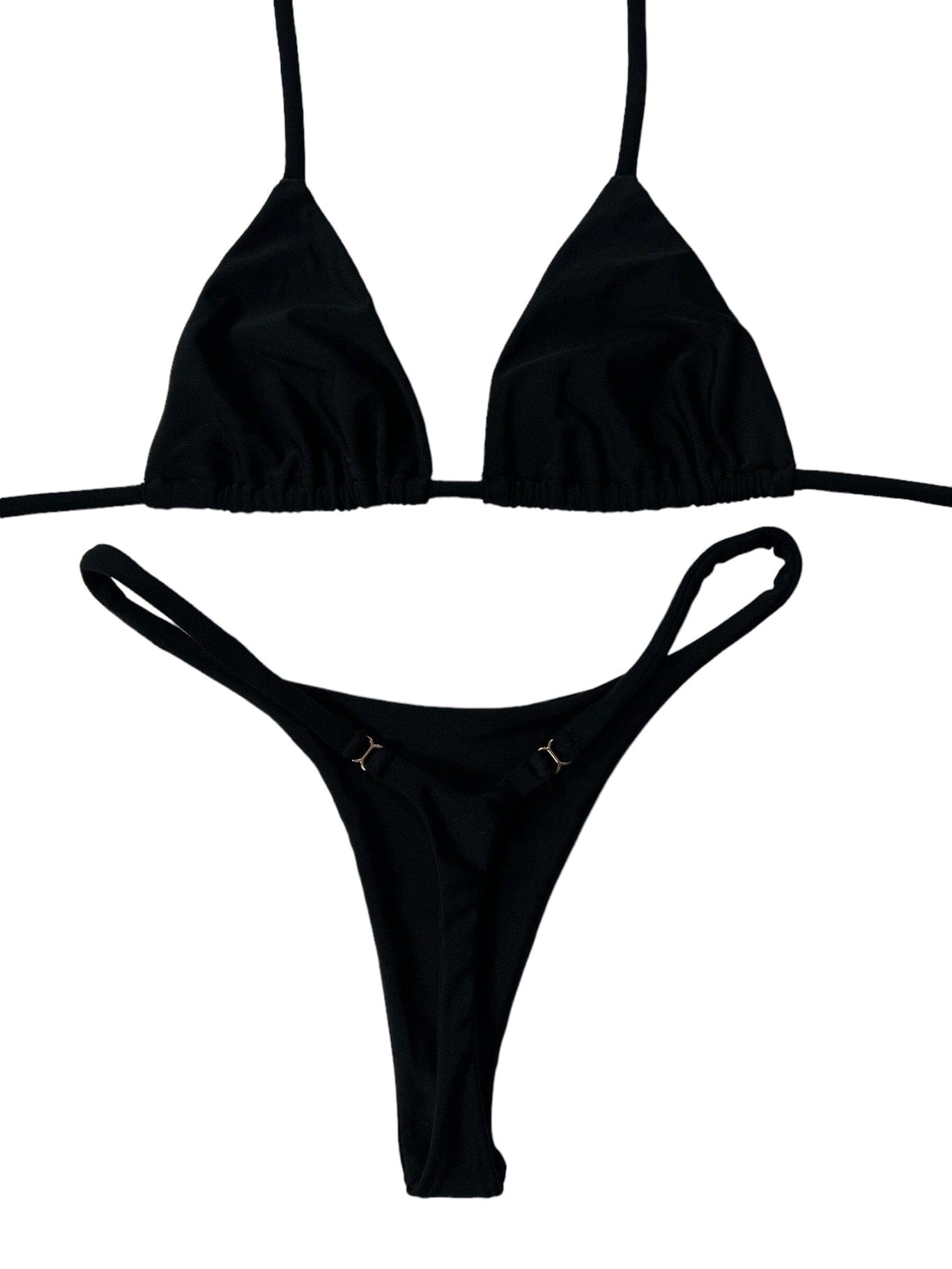 Berry Beachy Swimwear Apparel & Accessories > Clothing > Swimwear Black / Extra Small / XXS Black Seamless Triangle Top & Dipped Seamless Thong Bottom Bikini 2023 Black White Seamless Triangle Top G-String Thong Bikini