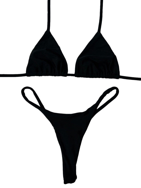 Berry Beachy Swimwear Apparel & Accessories > Clothing > Swimwear Black Seamless Triangle Top & Dipped Seamless Thong Bottom Bikini 2023 Black White Seamless Triangle Top G-String Thong Bikini