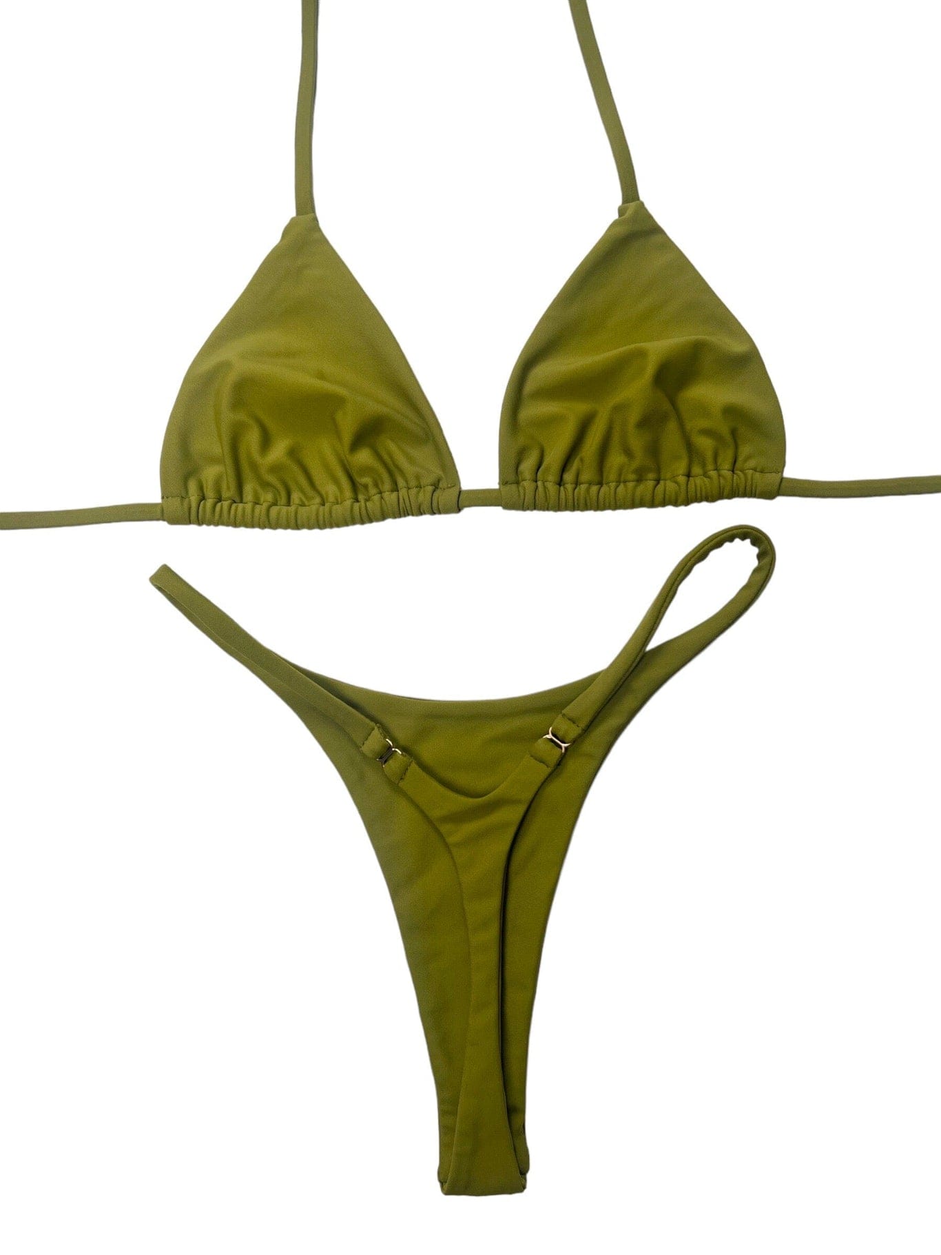 Berry Beachy Swimwear Apparel & Accessories > Clothing > Swimwear Green / Extra Small / XXS Sage Green Seamless Triangle Top & Dipped Seamless Thong Bottom Bikini 2023 Sage Green Seamless Triangle Top G-String Thong Bikini