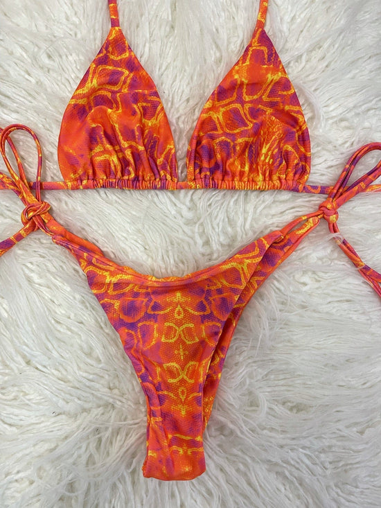 Berry Beachy Swimwear Apparel & Accessories > Clothing > Swimwear Lava Triangle Top & Tie Side Cheeky Scrunch Bottom Bikini (Plus Sizes Available) 2024 Sexy Berry Beachy Swimwear Lava Triangle Top & Cheeky Bikini