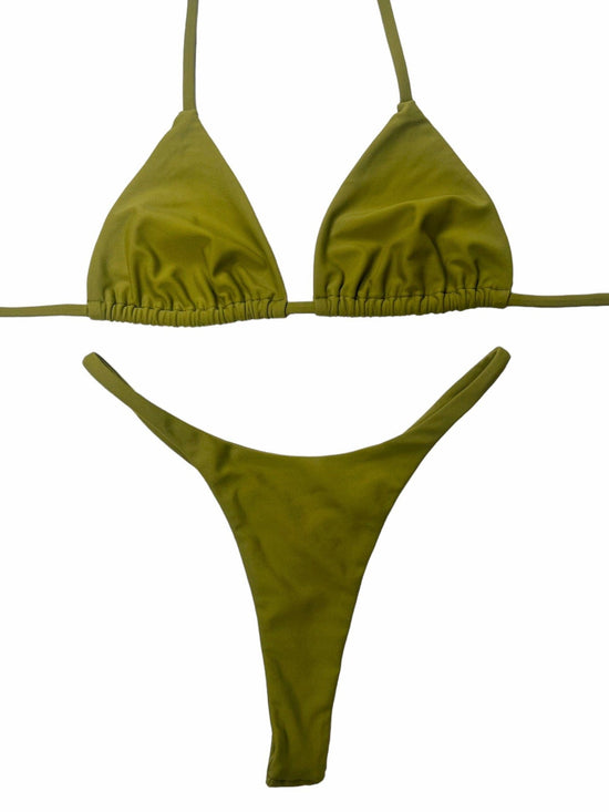 Berry Beachy Swimwear Apparel & Accessories > Clothing > Swimwear Sage Green Seamless Triangle Top & Dipped Seamless Thong Bottom Bikini 2023 Sage Green Seamless Triangle Top G-String Thong Bikini