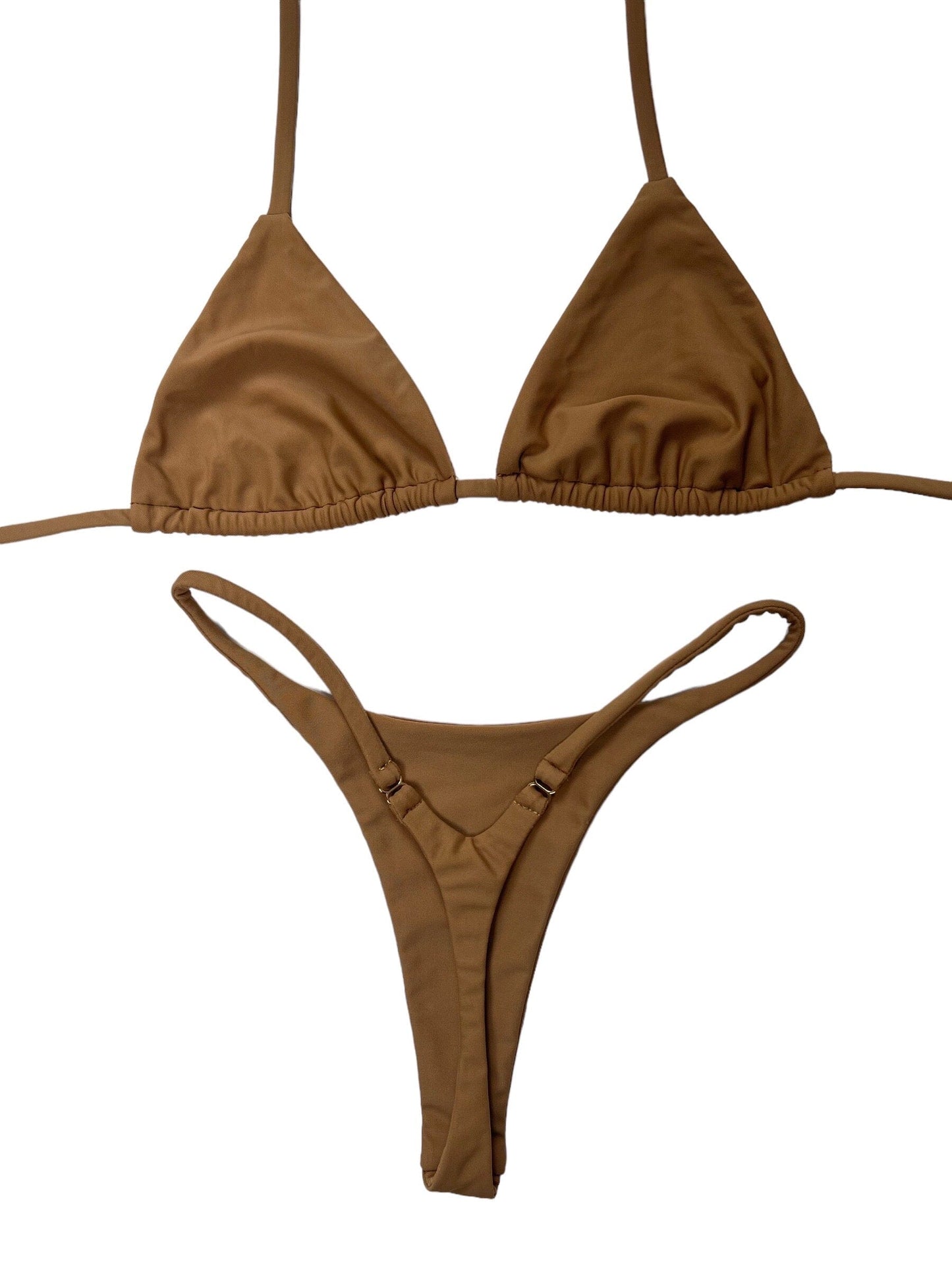 Berry Beachy Swimwear Apparel & Accessories > Clothing > Swimwear Tan / Extra Small / XXS Tan Nude Seamless Triangle Top & Dipped Seamless Thong Bottom Bikini 2023 Hot Sexy Tan Nude Black Seamless Triangle Top Thong Bikini