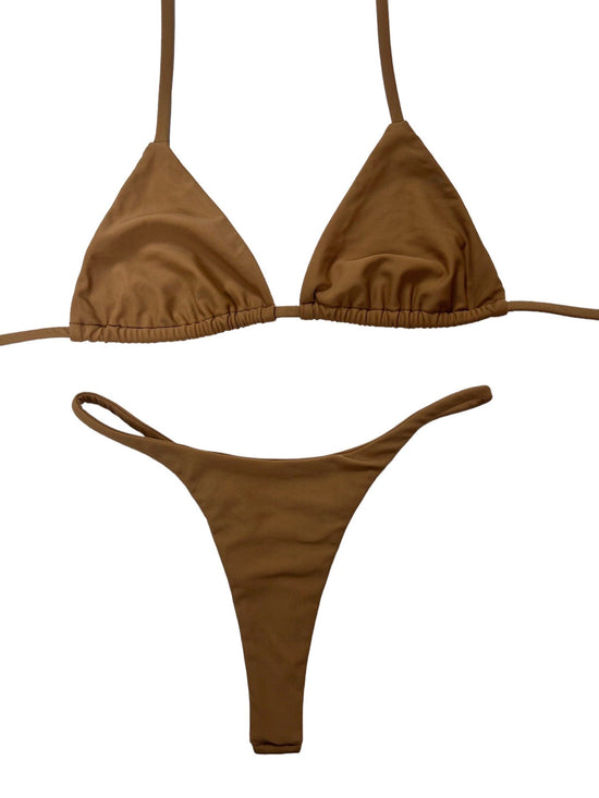 Berry Beachy Swimwear Apparel & Accessories > Clothing > Swimwear Tan Nude Seamless Triangle Top & Dipped Seamless Thong Bottom Bikini 2023 Hot Sexy Tan Nude Black Seamless Triangle Top Thong Bikini