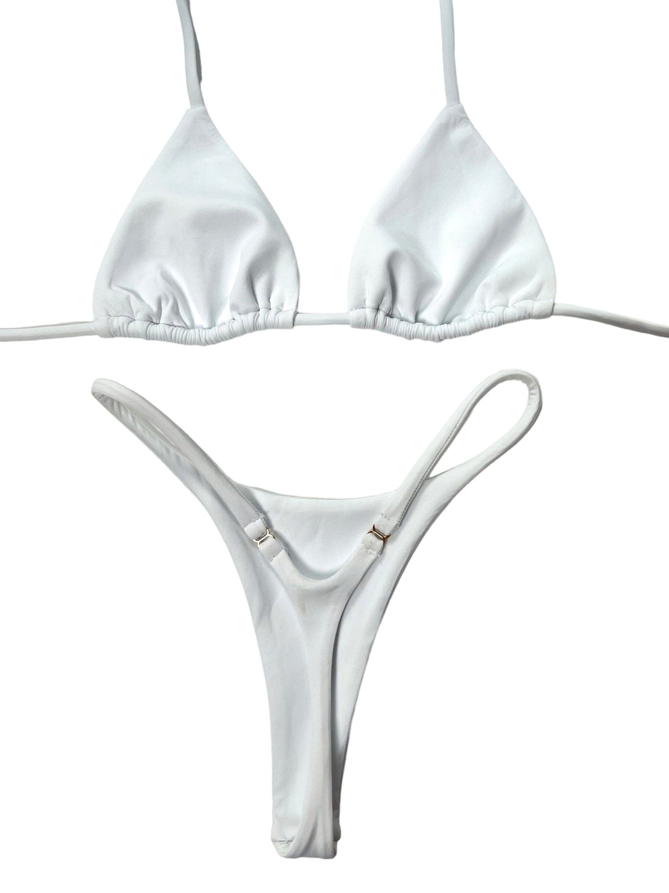 Berry Beachy Swimwear Apparel & Accessories > Clothing > Swimwear White / Extra Small / XXS White Seamless Triangle Top & Dipped Seamless Thong Bottom Bikini 2023 White Black Triangle Top G-String Thong Seamless Bikini