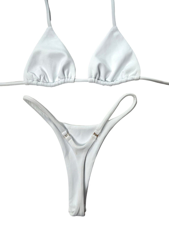 Berry Beachy Swimwear Apparel & Accessories > Clothing > Swimwear White / Extra Small / XXS White Seamless Triangle Top & Dipped Seamless Thong Bottom Bikini 2023 White Black Triangle Top G-String Thong Seamless Bikini