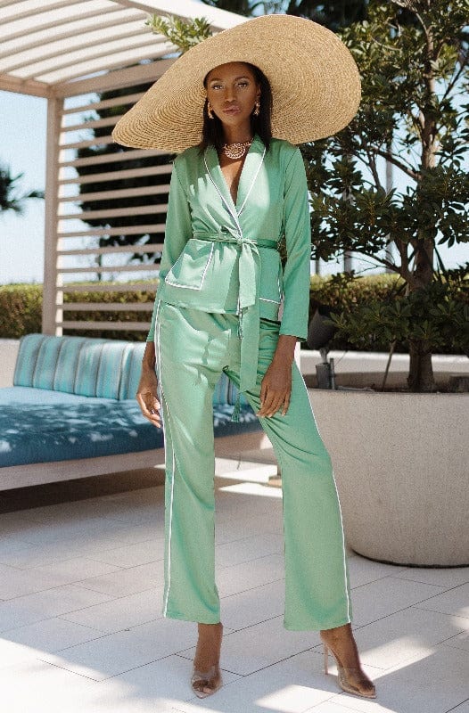 Cioccolato Couture Apparel & Accessories > Clothing > Pants Small / Green Cioccolato Couture Pajamas Navy Blue Short Kimono & Pant Luxury Set (Green also available) 2023 Cioccolato Couture Luxury Pajama Navy Blue Short Kimono Pant