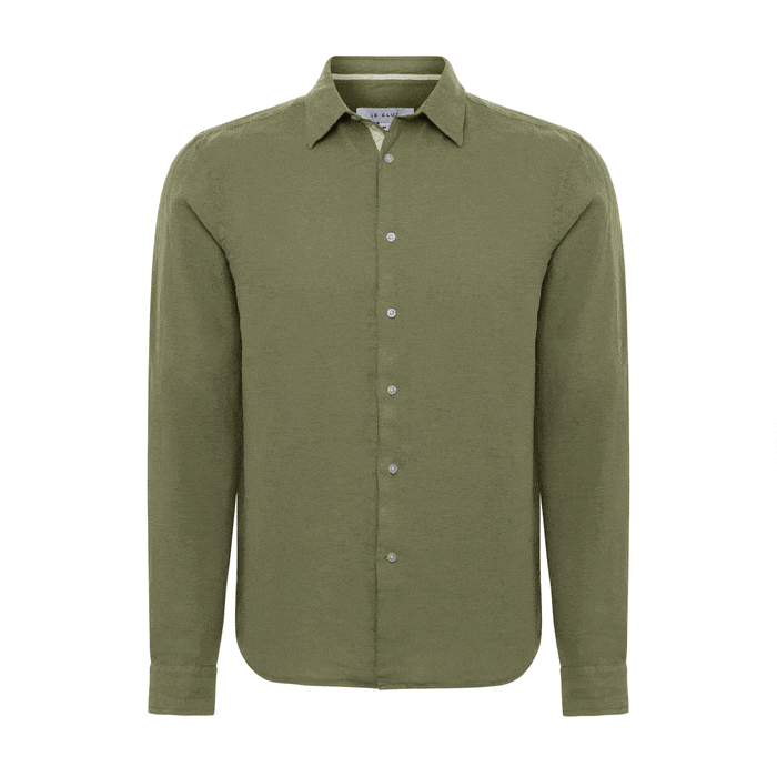 Le Club Apparel & Accessories > Clothing > Shirts & Tops Small / Green Army Green Peter Linen Long Sleeve Men's Shirt 2024 Le Club Original Army Green Peter Linen Long Sleeve Shirt