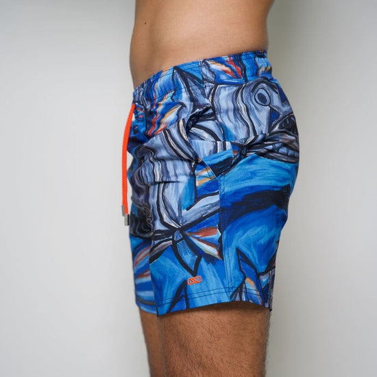 Le Club Apparel & Accessories > Clothing > Shorts Blue Abstract Cuda Fish Print Men's Swim Trunk Board Shorts 2024 Blue Cuda Fish Men's Swim Trunk | Le Club Original