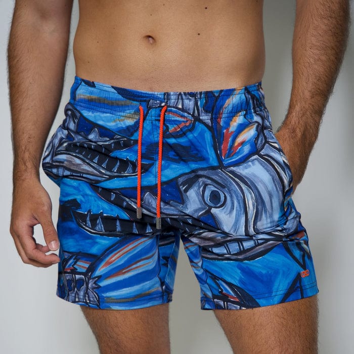 Le Club Apparel & Accessories > Clothing > Shorts Blue Abstract Cuda Fish Print Men's Swim Trunk Board Shorts 2024 Blue Cuda Fish Men's Swim Trunk | Le Club Original