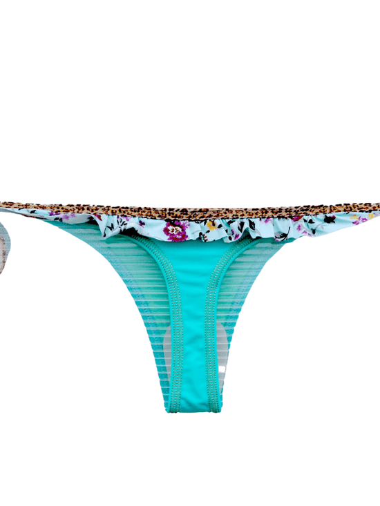 Montoya Apparel & Accessories > Clothing > Swimwear Blue / One Size Liliana Montoya Blue w/ Floral Trim Triangle Top & Tie Side Thong Bottom Bikini 2024 Sexy Liliana Montoya Blue w/ Floral Trim Thong Bottom Bikini