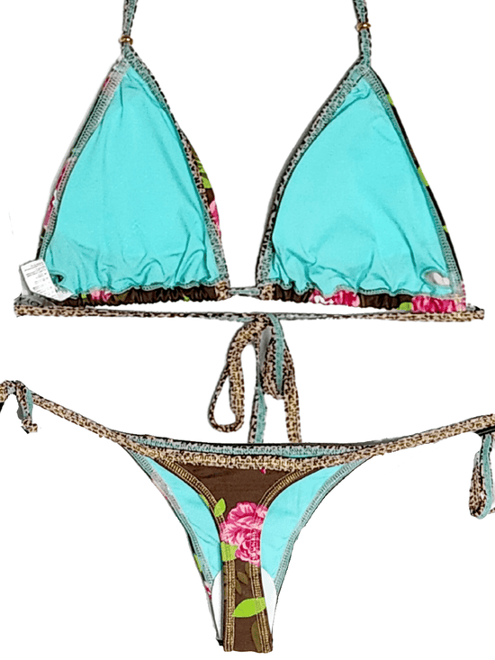 Montoya Apparel & Accessories > Clothing > Swimwear Brown / One Size Liliana Montoya Brown Floral Brasilerita Triangle Top & Tie Side Thong Bottom Bikini 2022 Liliana Montoya Brown Floral Thong G-String Micro Bikini