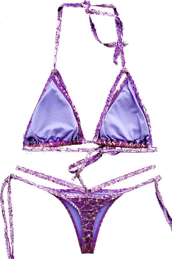 Montoya Apparel & Accessories > Clothing > Swimwear Pink / One Size Liliana Montoya Brasilerita Pink w/ Gold Metallic Triangle Top & Micro Thong Bottom Bikini 2023 Sexy Designer Pink Gold Metallic Triangle Top Thong Bikini