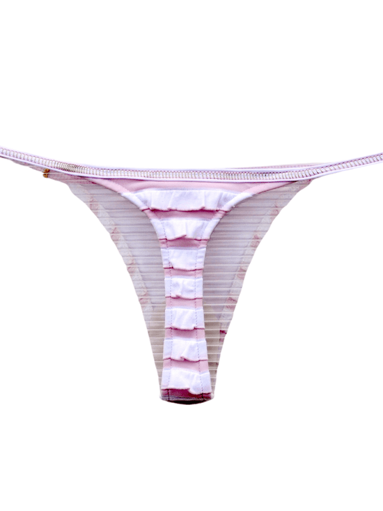 Montoya Apparel & Accessories > Clothing > Swimwear Pink / One Size Liliana Montoya Pink & White Stripe Ruffle Triangle Top & Tie Side Thong Bottom Bikini 2023 Sexy Liliana Montoya Pink White Stripe Thong Bottom Bikini