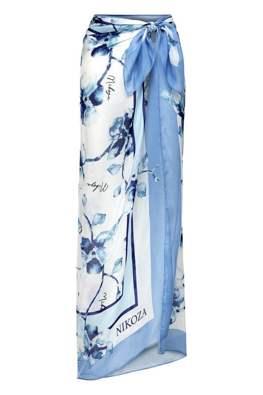 OlgaNikoza Blue / One Size Blue Orchid Silk Chiffon Pareo Cover Up Blue Orchid Silk Chiffon Pareo Cover Up