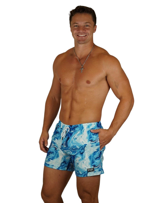 Papi Swim Apparel & Accessories > Clothing > Swimwear Men's Blue Azure 4-Way Stretch Fabric Swim Trunk 5.5" & 7.5" Inseam 2024 Papi Swim Men's Blue Azure Swim Trunks Board Shorts