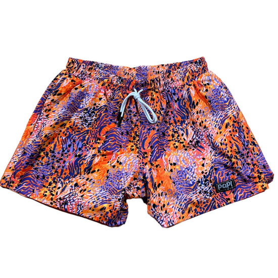 Papi Swim Apparel & Accessories > Clothing > Swimwear Men's ZIggy Orange Purple Print 4-Way Stretch Fabric Swim Trunks 5.5" & 7.5" Inseam 2024 Papi Swim Men's Mystique Yellow Pink Print Swim Trunks