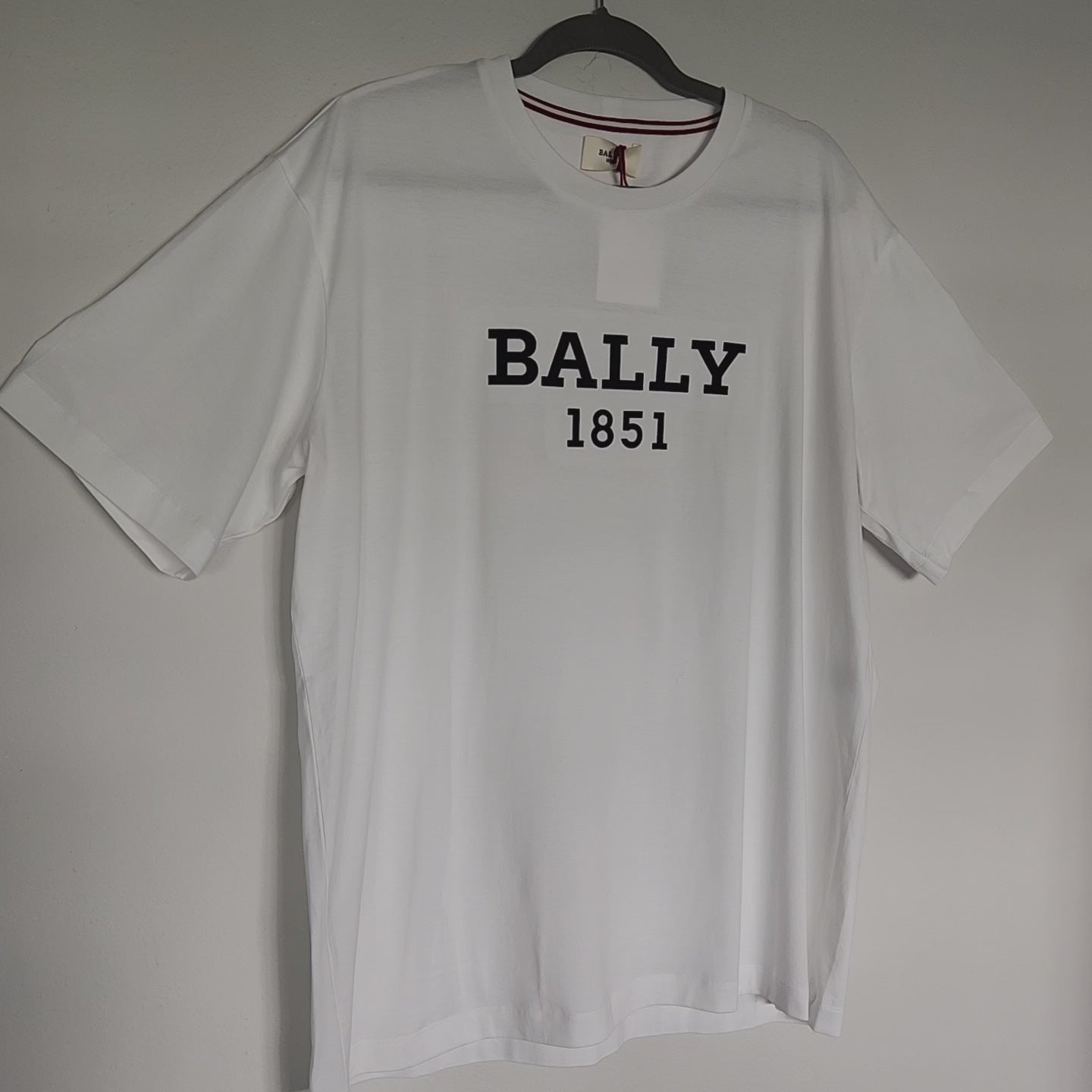 Load and play video in Gallery viewer, Bally Embroidered 1851 White XXL Men&amp;#39;s T-Shirt
