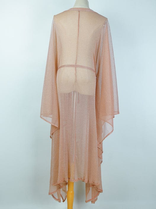 Sizzle Kiss Swimwear Apparel & Accessories > Clothing > Dresses Nude Sheer Long Beach Swimwear Bikini Cover Up Kimono 2023 Nude Tan Sheer Long Beach Bikini Swimsuit Swimwear Cover Up