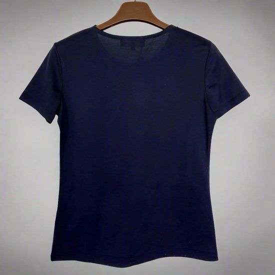 Sizzle Kiss Swimwear Apparel & Accessories > Clothing > Shirts & Tops Blue / EU 40 Loro Piana Navy Blue Women's Cotton Crew Neck T-Shirt Loro Piana Navy Blue Women's 100% Cotton Crew Neck T-Shirt