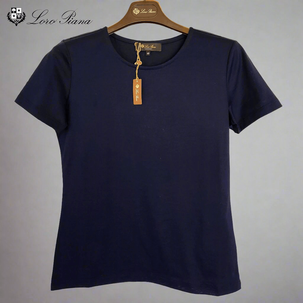 Sizzle Kiss Swimwear Apparel & Accessories > Clothing > Shirts & Tops Blue / EU 40 Loro Piana Navy Blue Women's Cotton Crew Neck T-Shirt Loro Piana Navy Blue Women's 100% Cotton Crew Neck T-Shirt