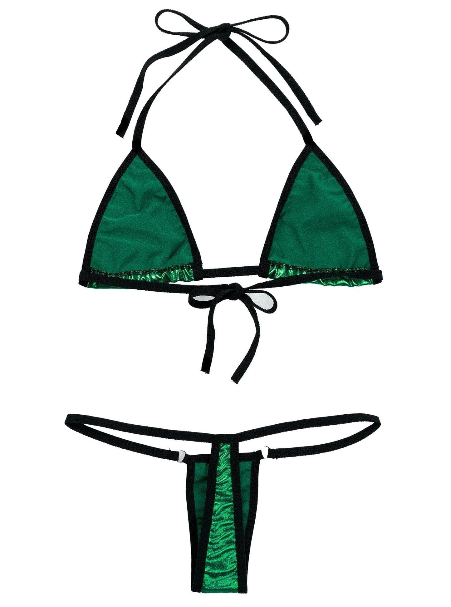 Sizzle Kiss Swimwear Apparel & Accessories > Clothing > Swimwear Green Metallic Micro Triangle Top & Tiny G-String Thong Bottom Bikini 2023 Sexy Hot Green Micro Metallic Triangle G-String Thong Bikini