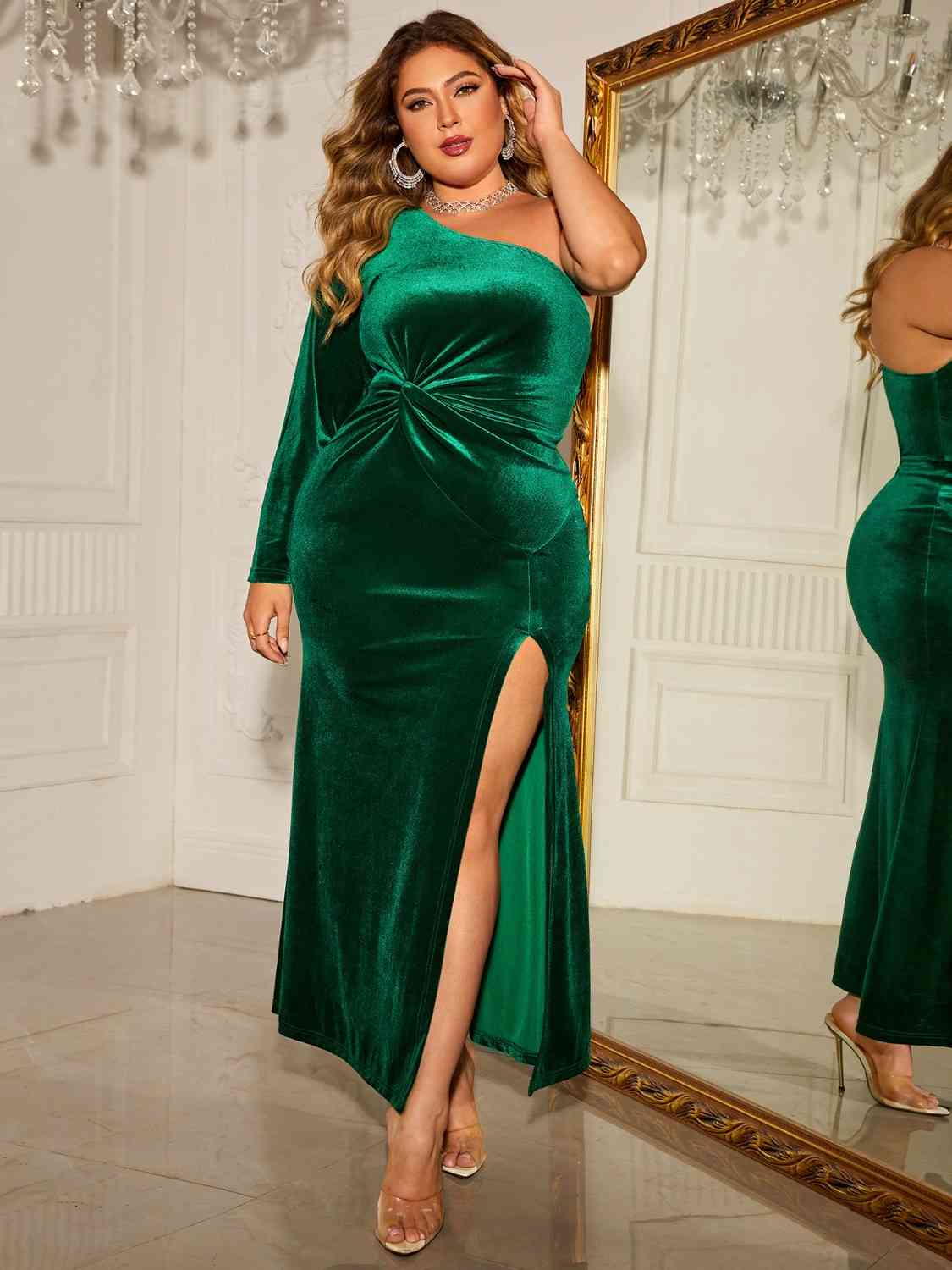 Trendsi Apparel & Accessories > Clothing > Dresses Plus Size One-Shoulder Twisted Split Dress