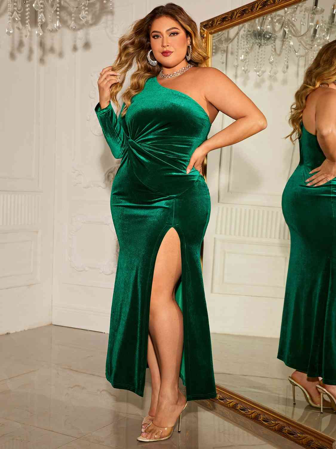 Trendsi Apparel & Accessories > Clothing > Dresses Plus Size One-Shoulder Twisted Split Dress