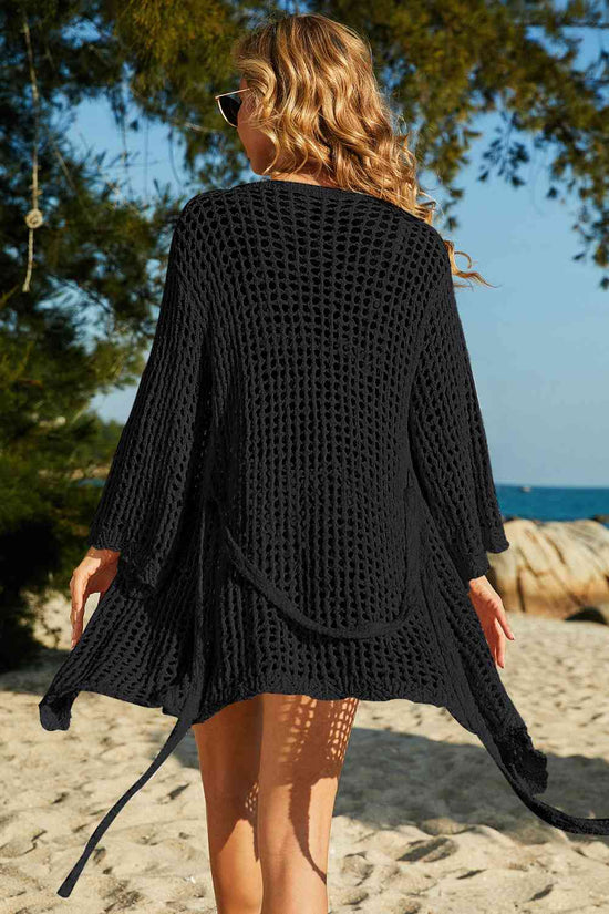 Trendsi Apparel & Accessories > Clothing > Dresses Tie-Waist Openwork Crochet Cover Up