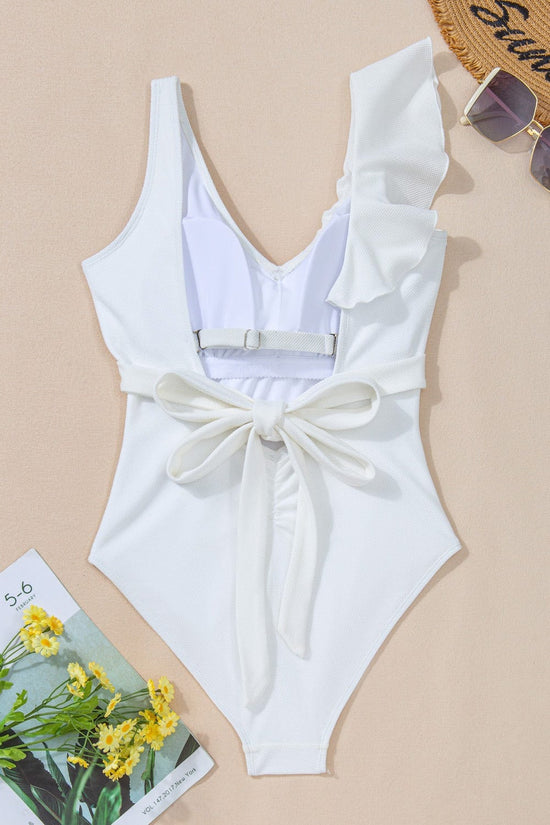 Trendsi Apparel & Accessories > Clothing > Pants Ruffled V-Neck Wide Strap One-Piece Swimwear