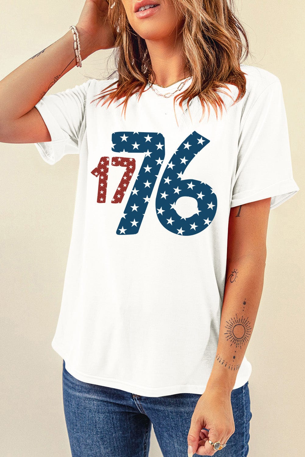 Trendsi Apparel & Accessories > Clothing > Pants USA American 1776 Round Neck Short Sleeve Women's T-Shirt 2024 USA American 1776 Round Neck Short Sleeve Women's T-Shirt