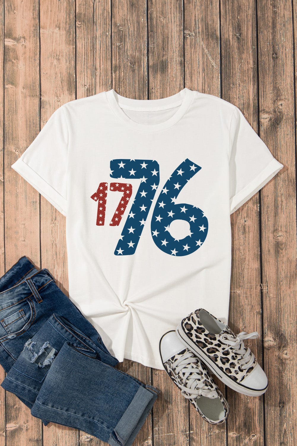 Trendsi Apparel & Accessories > Clothing > Pants USA American 1776 Round Neck Short Sleeve Women's T-Shirt 2024 USA American 1776 Round Neck Short Sleeve Women's T-Shirt