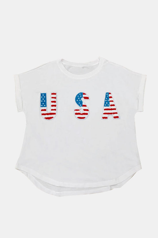 Trendsi Apparel & Accessories > Clothing > Pants White USA American Flag Print Round Neck Short Sleeve Women's Casual T-Shirt