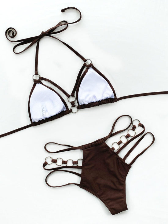 Trendsi Apparel & Accessories > Clothing > Swimwear Cutout Halter Neck Two-Piece Bikini Set 2024 Cutout Halter Neck Two-Piece Bikini Set