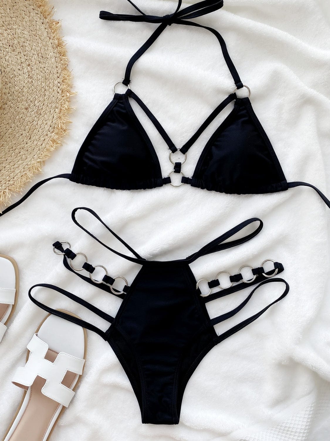 Trendsi Apparel & Accessories > Clothing > Swimwear Cutout Halter Neck Two-Piece Bikini Set 2024 Cutout Halter Neck Two-Piece Bikini Set