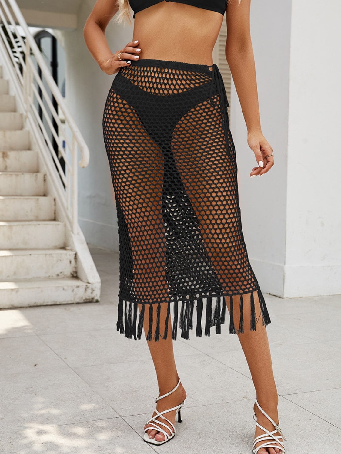 Trendsi Apparel & Accessories > Clothing > Swimwear Fringe Openwork High Waist Swim Skirt