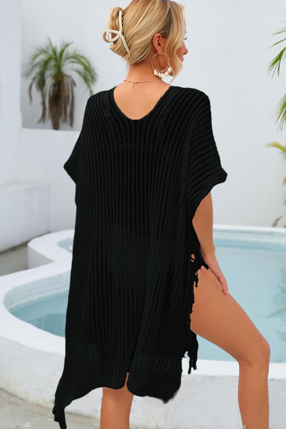 Trendsi Apparel & Accessories > Clothing > Swimwear Fringe Trim Openwork Cover Up