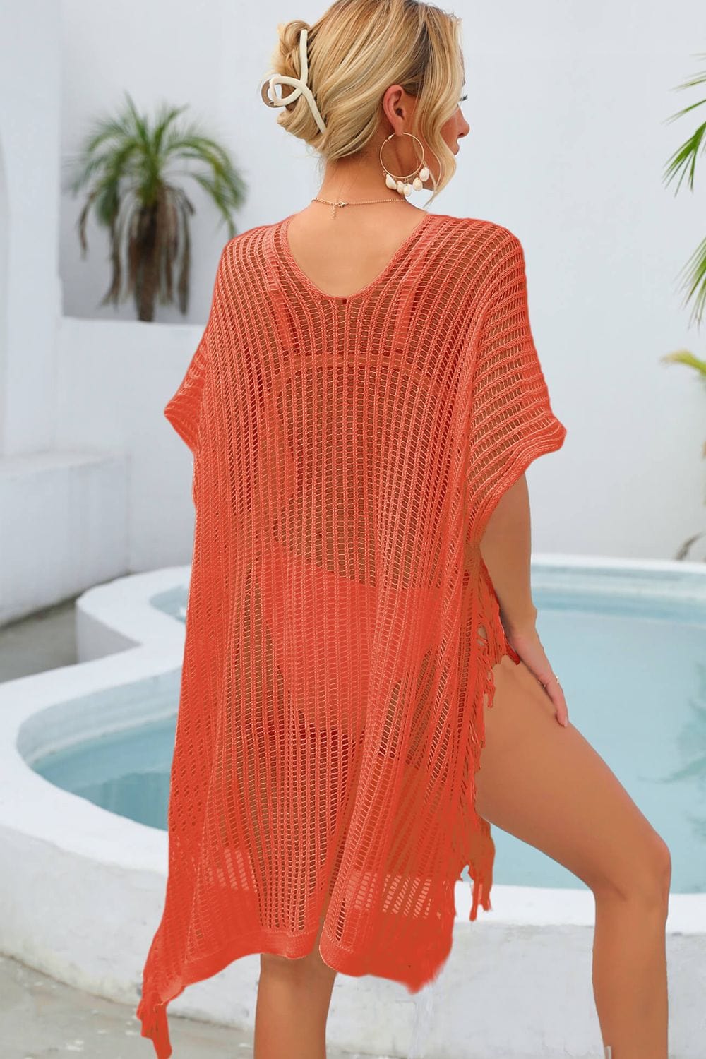 Trendsi Apparel & Accessories > Clothing > Swimwear Fringe Trim Openwork Cover Up