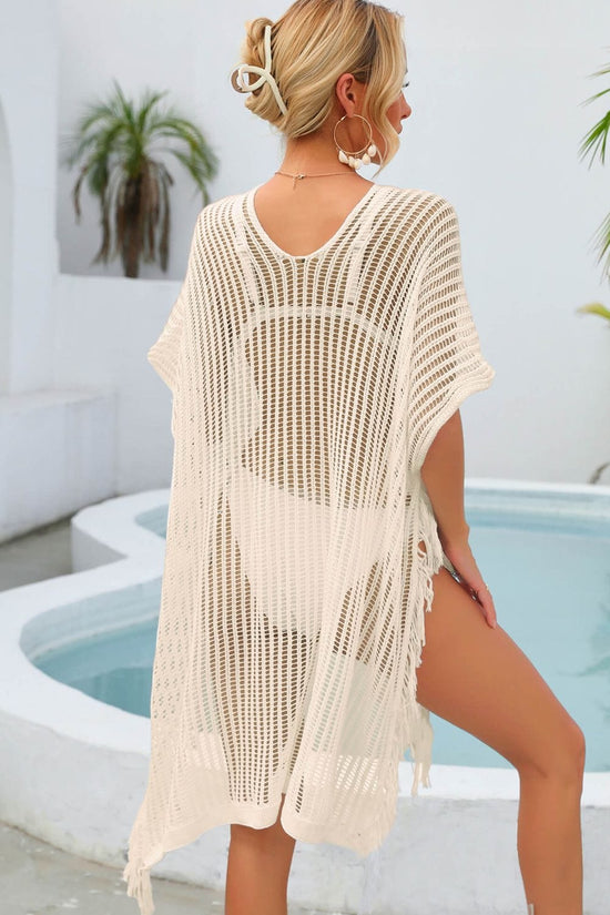 Trendsi Apparel & Accessories > Clothing > Swimwear Fringe Trim Openwork Cover Up