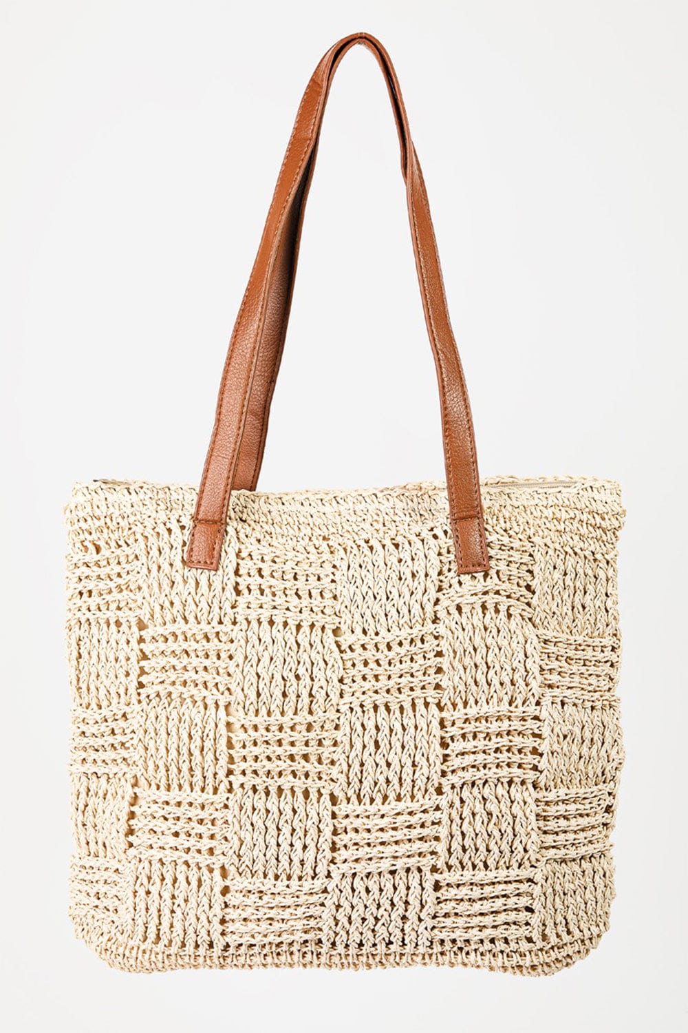 Trendsi Apparel & Accessories > Clothing > Swimwear IV / One Size Fame Braided Faux Leather Strap Tote Bag