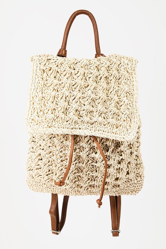 Trendsi Apparel & Accessories > Clothing > Swimwear IV / One Size Fame Straw Braided Faux Leather Strap Backpack Bag