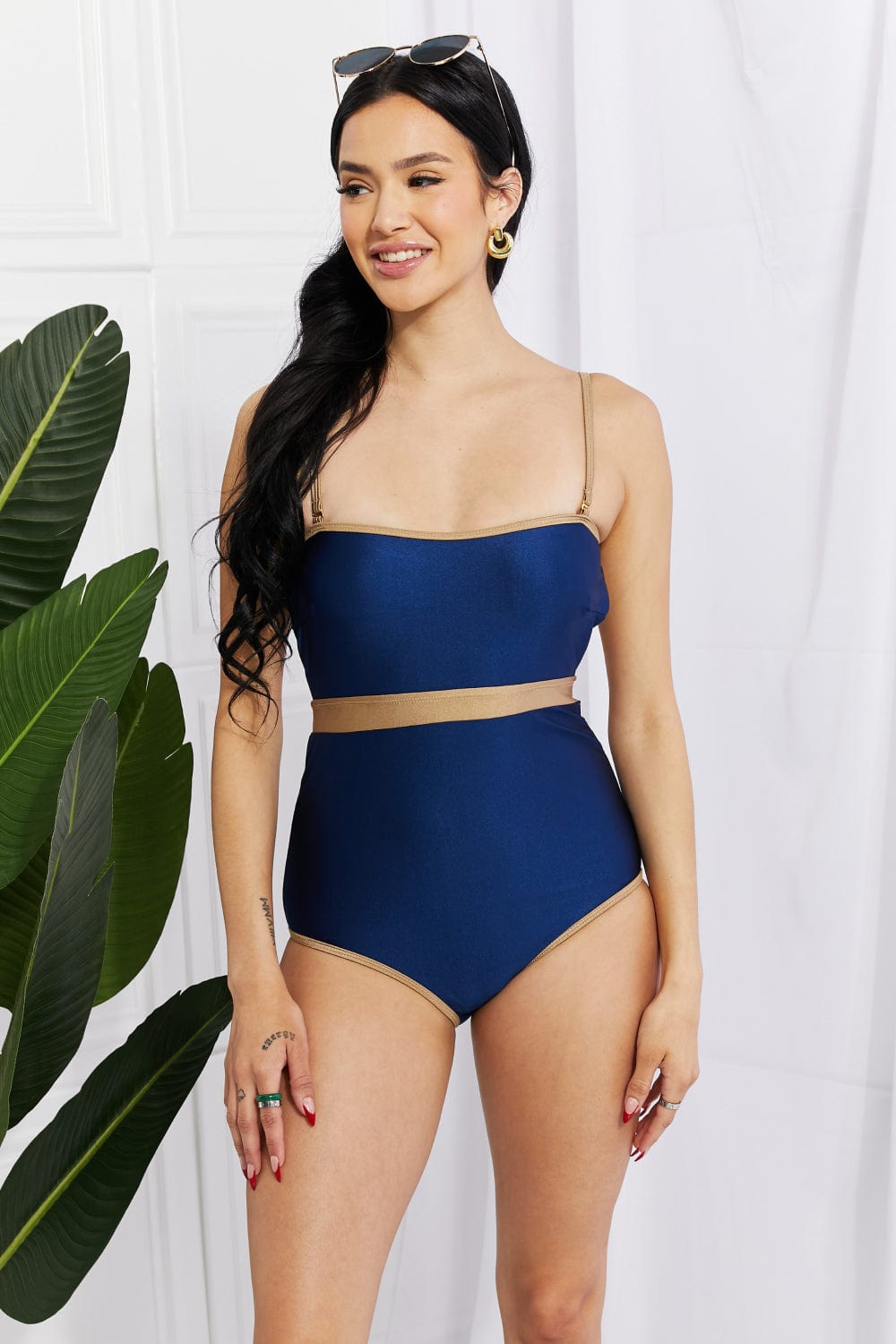 Trendsi Apparel & Accessories > Clothing > Swimwear Marina West Swim Wave Break Contrast Trim One-Piece