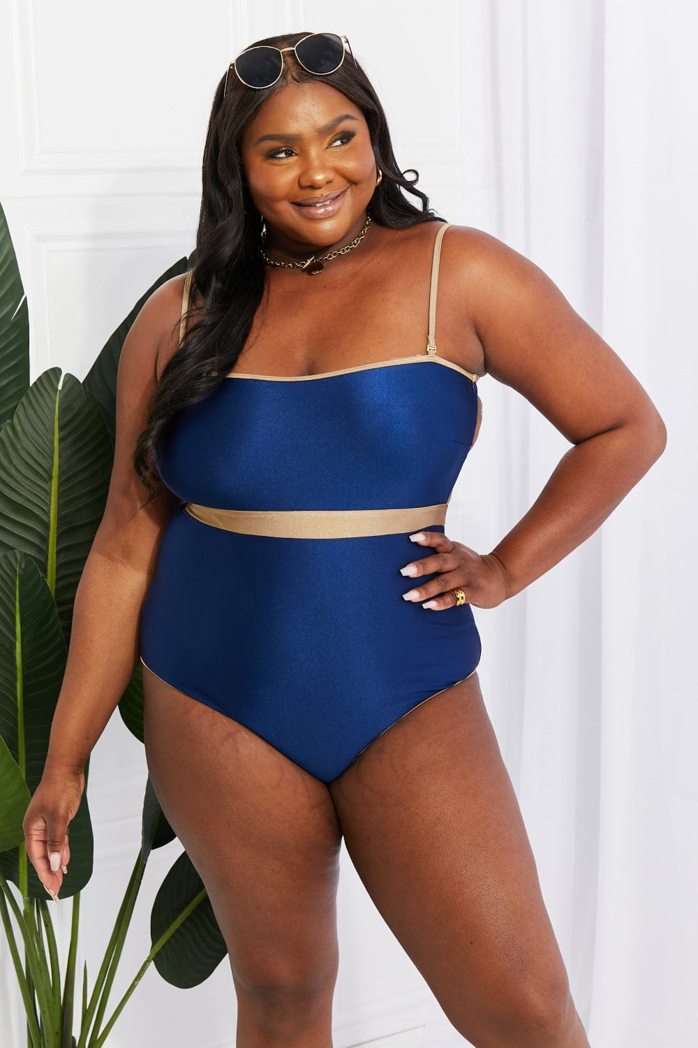 Trendsi Apparel & Accessories > Clothing > Swimwear Navy / S Marina West Swim Wave Break Contrast Trim One-Piece