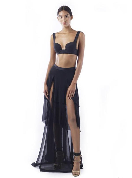 Aguaclara Swimwear Apparel & Accessories > Clothing > Swimwear One Size / Black Aguaclara Swimwear Black Sheer Long Crucero Tulle Skirt Aguaclara Swimwear 114 Tulle Long Skirt Crucero Sheer Mesh