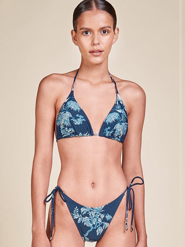 Aguaclara Swimwear Apparel & Accessories > Clothing > Swimwear Small / Small / Nude Blue Floral Print Azul De Flores Designer Triangle Top & Tie Side Cheeky Bottom Bikini 2022 Aguaclara Swimwear Blue Floral Triangle Cheeky Bikini