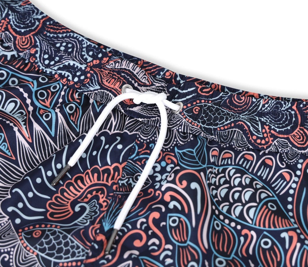 Andrew & Cole Apparel & Accessories > Clothing > Swimwear Men's Blue Paisley Pattern Print Swim Trunk Shorts 2023 Andrew Cole Men's Designer Blue Paisley Pattern Swim Trunks