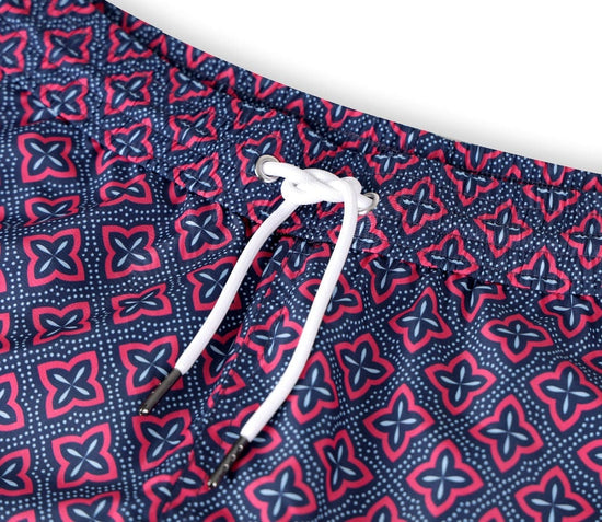 Andrew & Cole Apparel & Accessories > Clothing > Swimwear Men's Blue & Pink Dayiras Print Swim Trunk Shorts 2023 Andrew & Cole Men's Designer Blue Pink Dayiras Swim Trunks